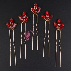 Ac metalic pentru par ACM030BB Auriu cu cristale din sticla Rosii